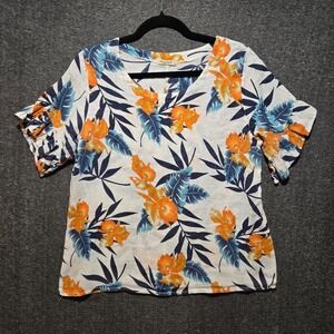Alessia Pacini Women's Linen Top Floral Sz Medium Italy